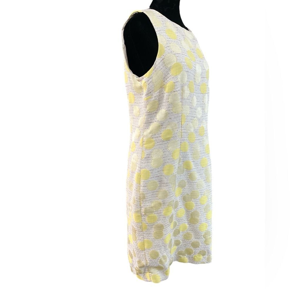 Ann Taylor Retro Mod Tweed Dress Size 12 Yellow Polka Dot Sleeveless Sheath